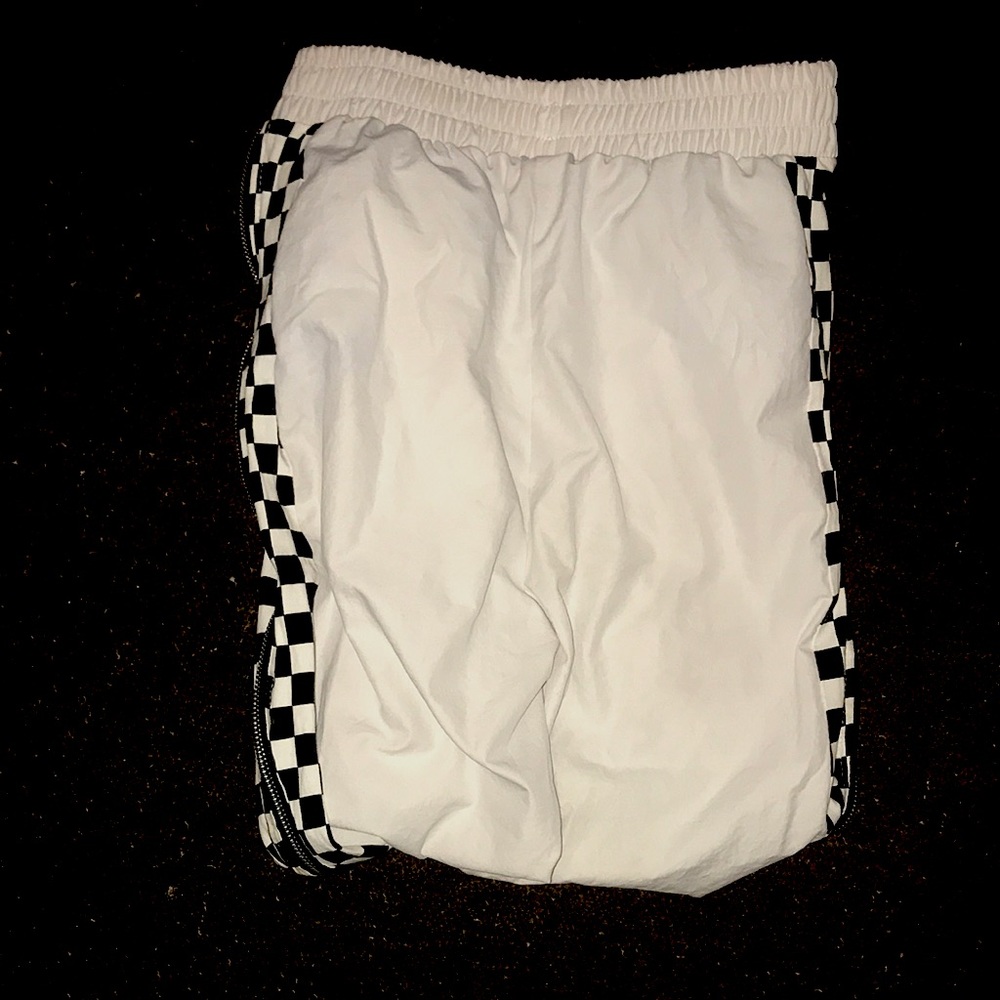 Checker zip down pants on the sides